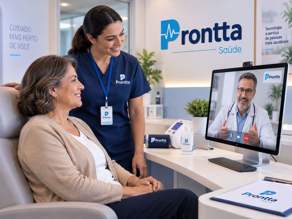 Paciente acolhida pela equipe do estabelecimento durante atendimento com especialista por telessaúde